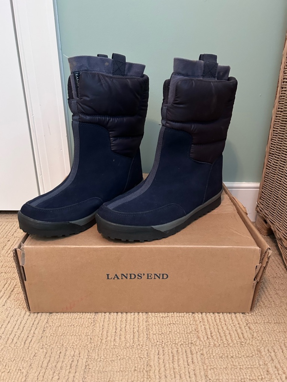 Lands' End Women's Navy Quilted Winter Boots